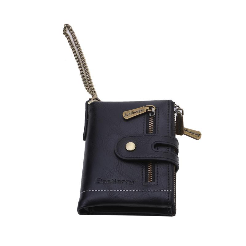 

Classic Short PU Leather Wallet Cash And Card Storage Purse With Chain For Men Women Daily Use And Gifting чёрный