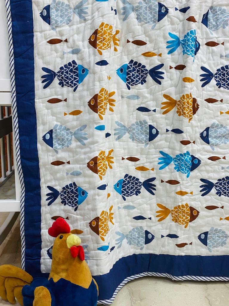 Fish Kids Quilt Handblock מודפס- 60*40 אינץ'