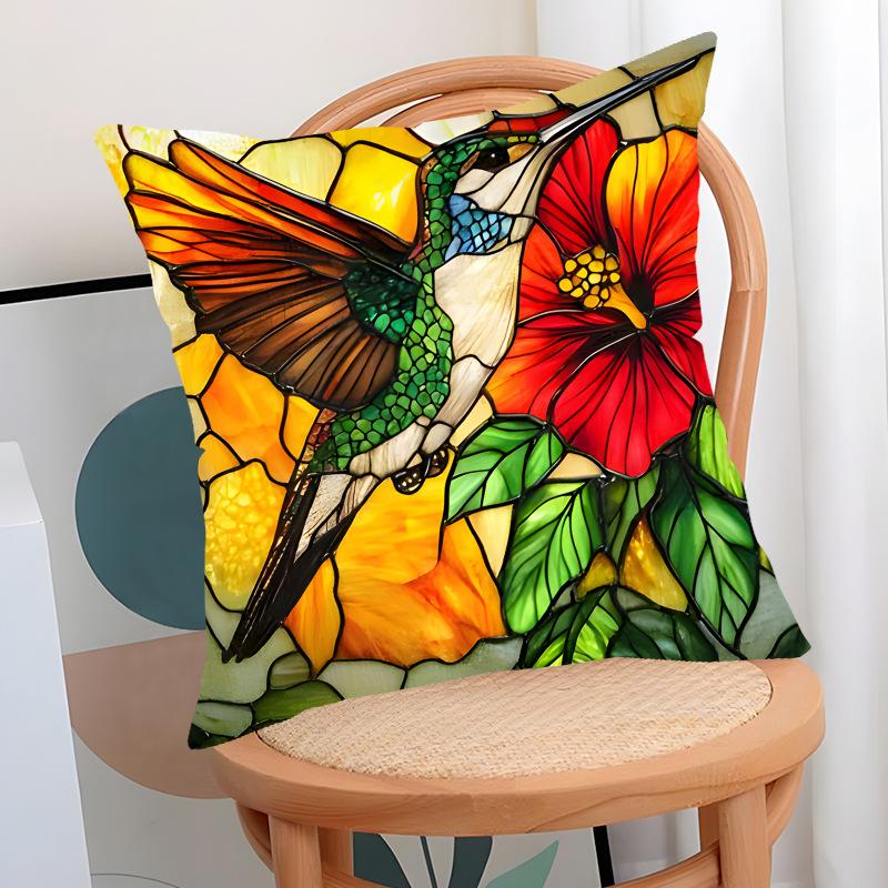Flower and Bird Series Pillow Cover Spring Plant Flower Print Sofa Cushion Cover Living Room Bedroom Cushion