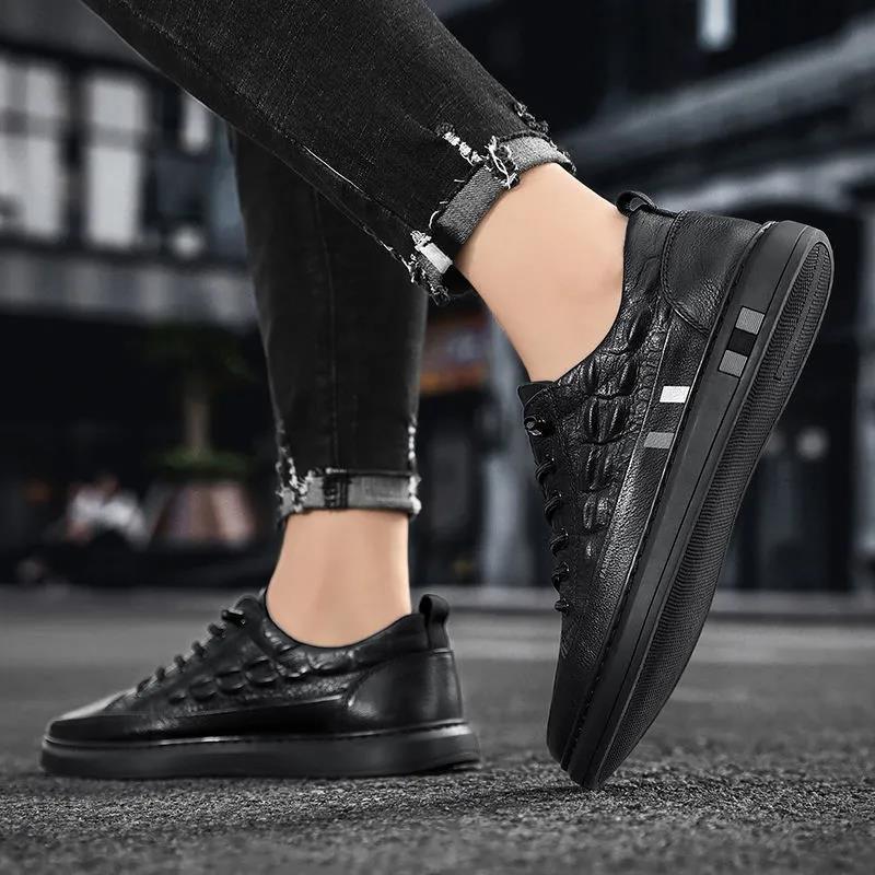 2024 Men's Korean Style Leather Casual Flat Shoes - Trendy Solid Color Soft Sole Board Shoes for Students