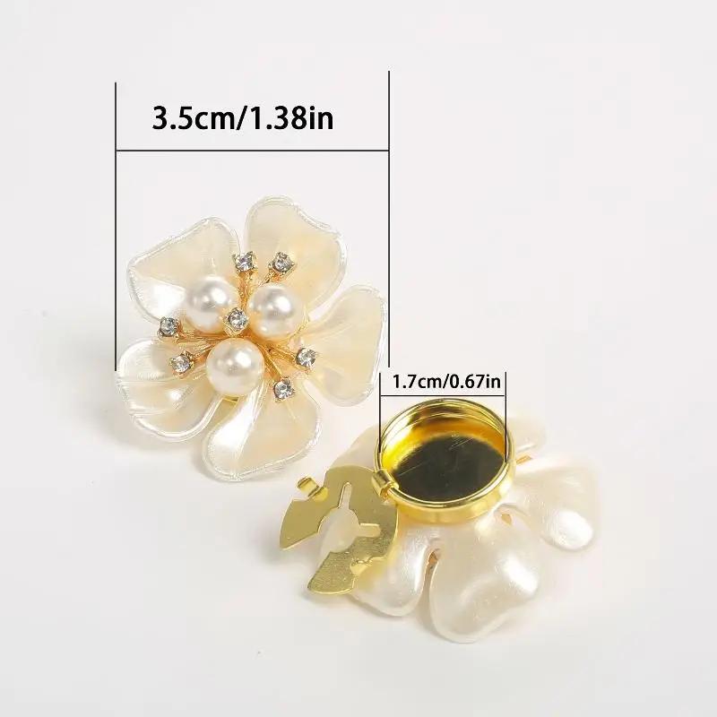 1PC Pearl Flower Button Cover Rhinestone Embellished Clips Detachable Cufflinks Button Cover For Women Dress Shirts Crafting DIY