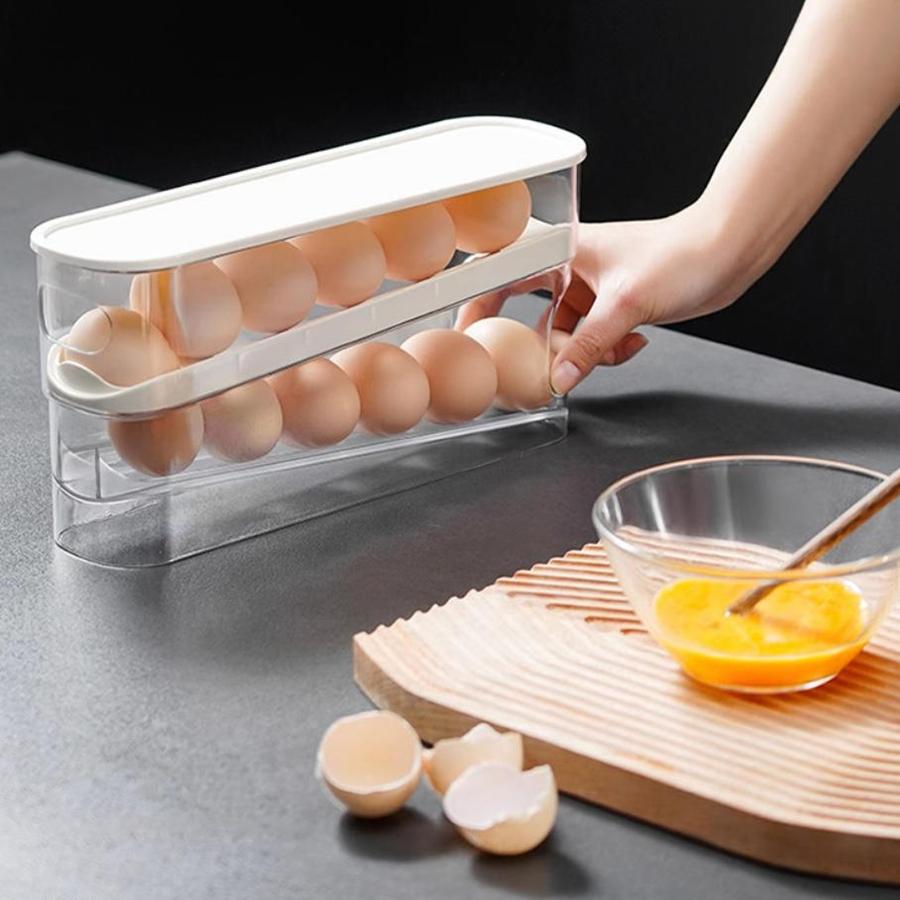 Auto Rolling Fridge Egg Organizer, Space Saving Eggs Dispenser Storage Box for Refrigerator Storager, Home Egg Holder