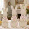 Rattan Effect Resin Easter Bunny Figurine Wicker Rabbit Statue with Bow for Spring Table Centerpiece Indoor Outdoor Patio Yard Farmhouse Home Decor