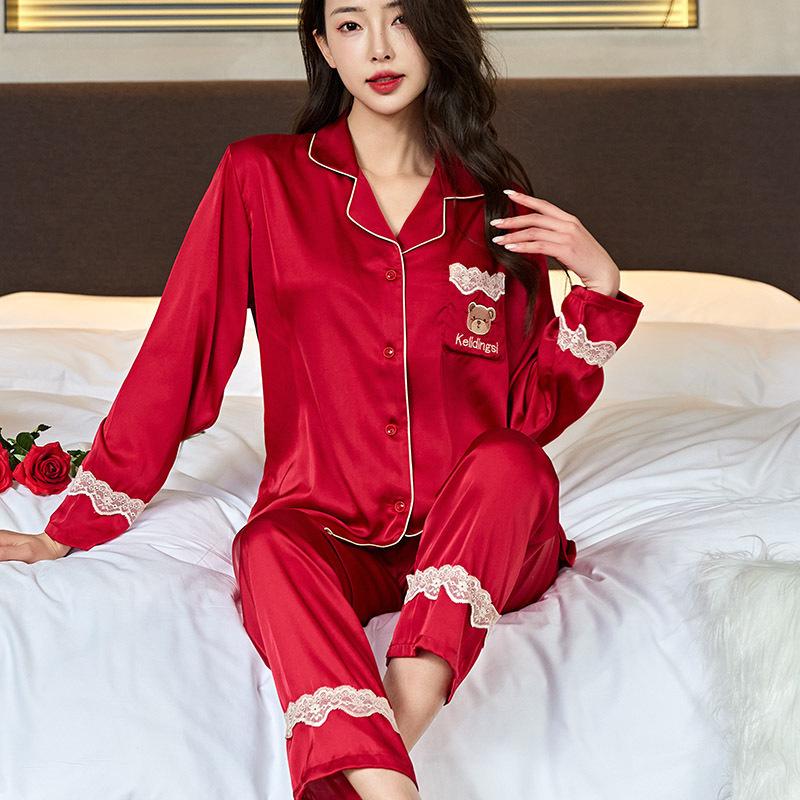 Pajamas women's summer ice silk thin high-end loose long-sleeved loungewear spring and autumn simulation silk high-end set