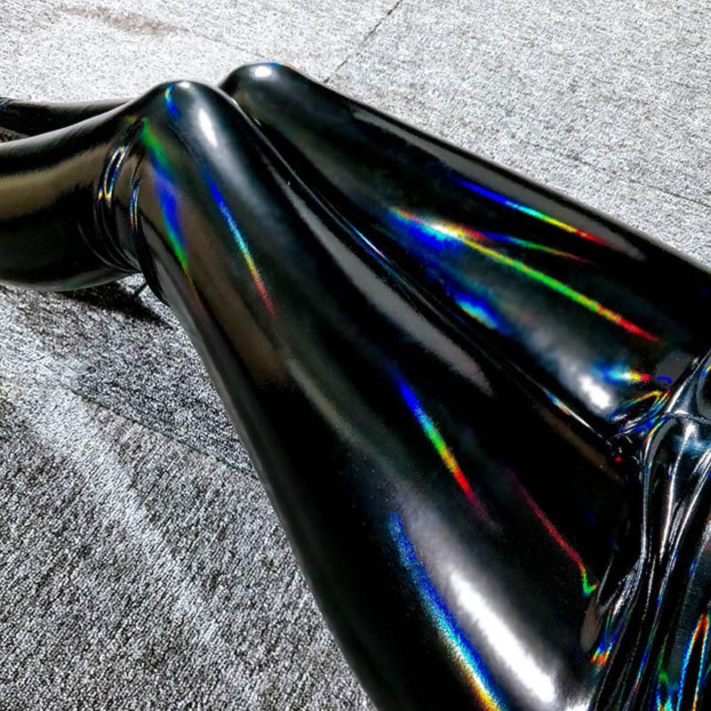 High-Waisted European and American Women's Bright Leather Pants - Spring/Autumn, Colorful and Large Sizes Available