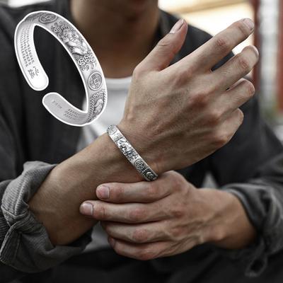 Men Pixiu Bracelet Retro Adjustable Mantra Lucky Fengshui Decor Wealth Happiness Fortune Protection Coin Decor Rilievo Opening Bracelet