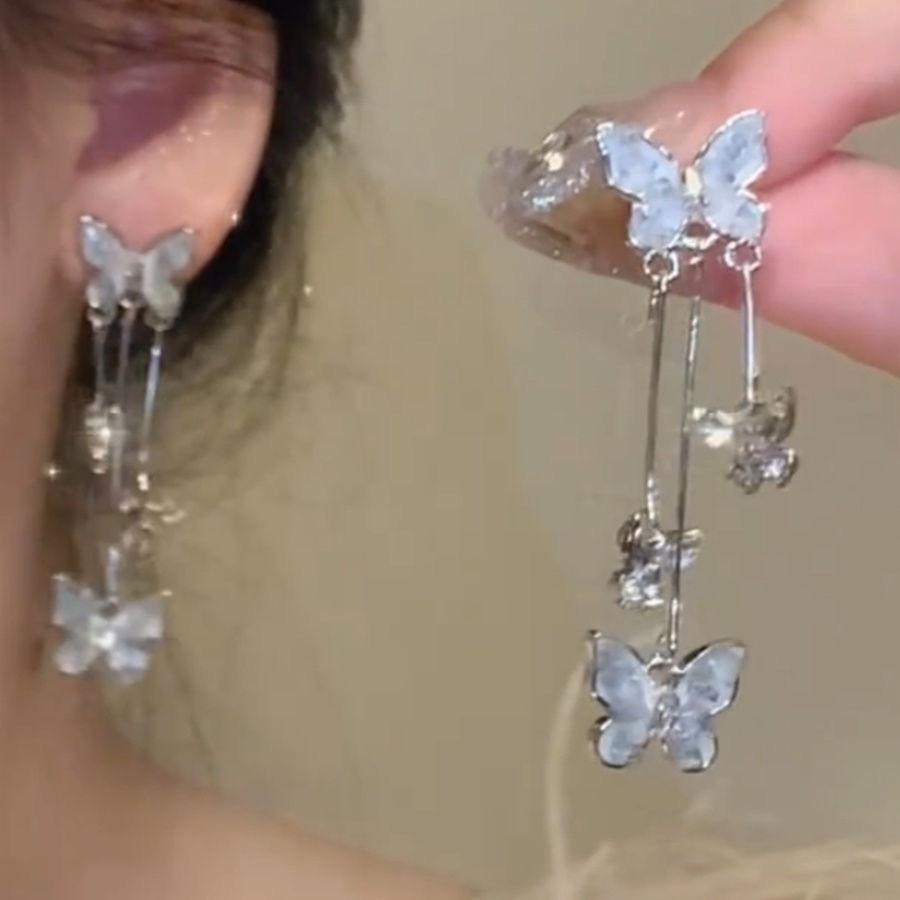 Red Butterfly Glass Long Pendant Earrings for Womne Wedding Party Jewelry