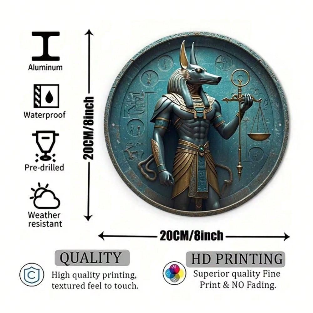 Retro Anubis Metallschild Ägyptische Hieroglyphen Wanddekoration 20x20 cm Rostfeste Aluminiumplakette Heim- und Bürodekoration
