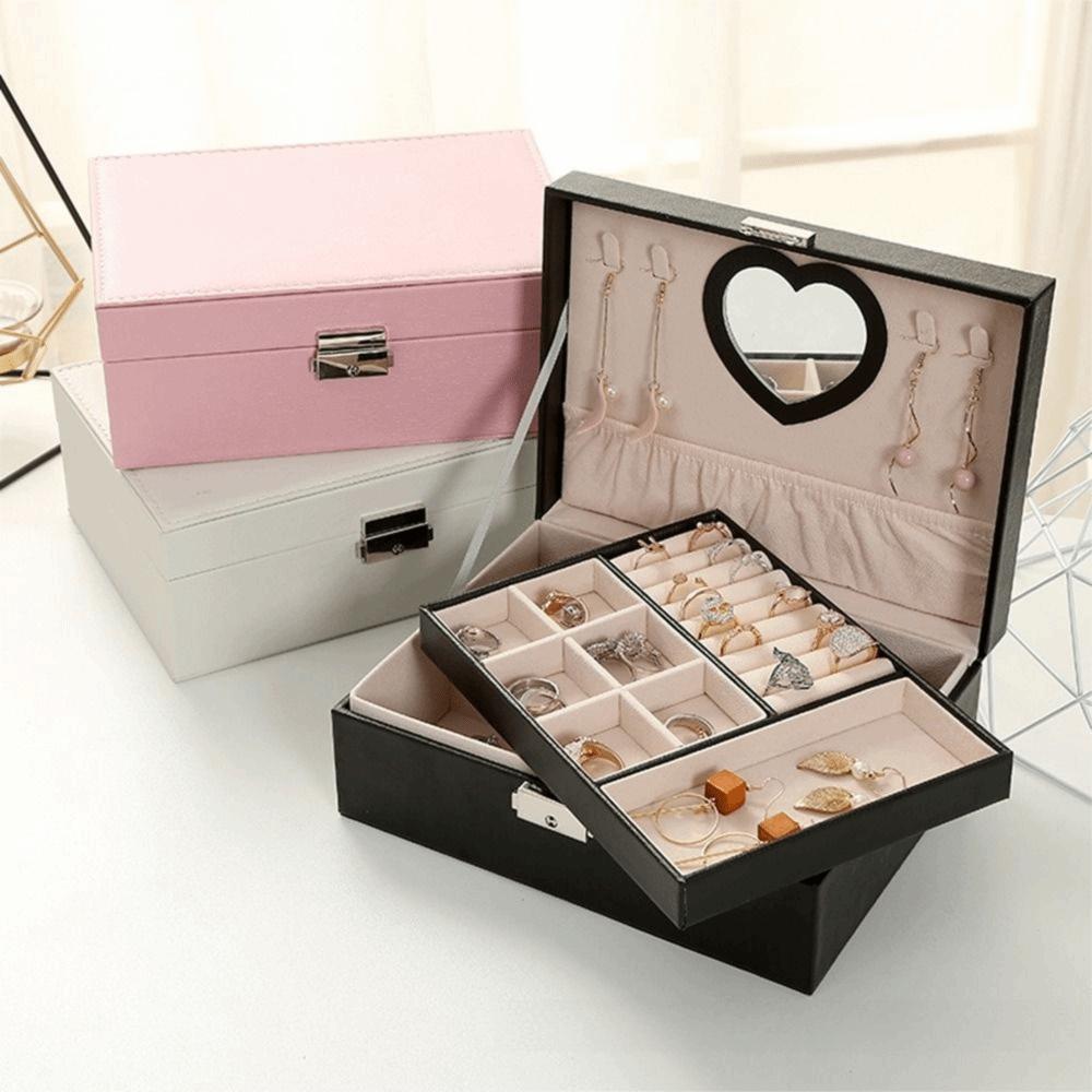 Large Capacity Double Layer Jewelry Box PU Cosmetics Box Jewelry Storage Box  Bracelets