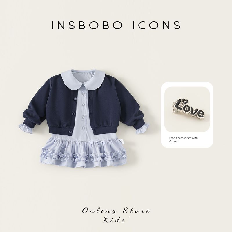 Insbobo Girls  Spring Dress 2026 New Spring Style Baby Girl Outfit Children s Academy Style Two-Piece Set