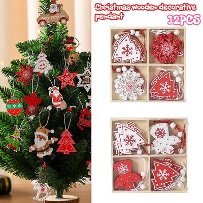 12tk Uus karbis Puidust Värvitud Multikakujuline Ripats Jõulukaunistused Jõulupuu Kaunistus Väike Ripats
