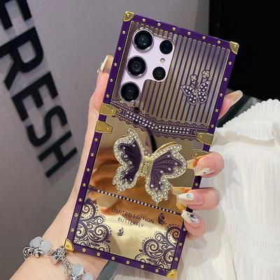 Luxuriöse Handyhülle mit Schmetterlingshalterung und Diamanten für Samsung S24 Ultra S23 Plus S22 S21 A24 A73 A72 A54 5G A53 A34 A32 A22 A13 Cover