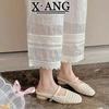 Sheepskin hand-woven hollow bag head Mary Jane slippers women's summer wear with skirt thick heel sandals beach sandals