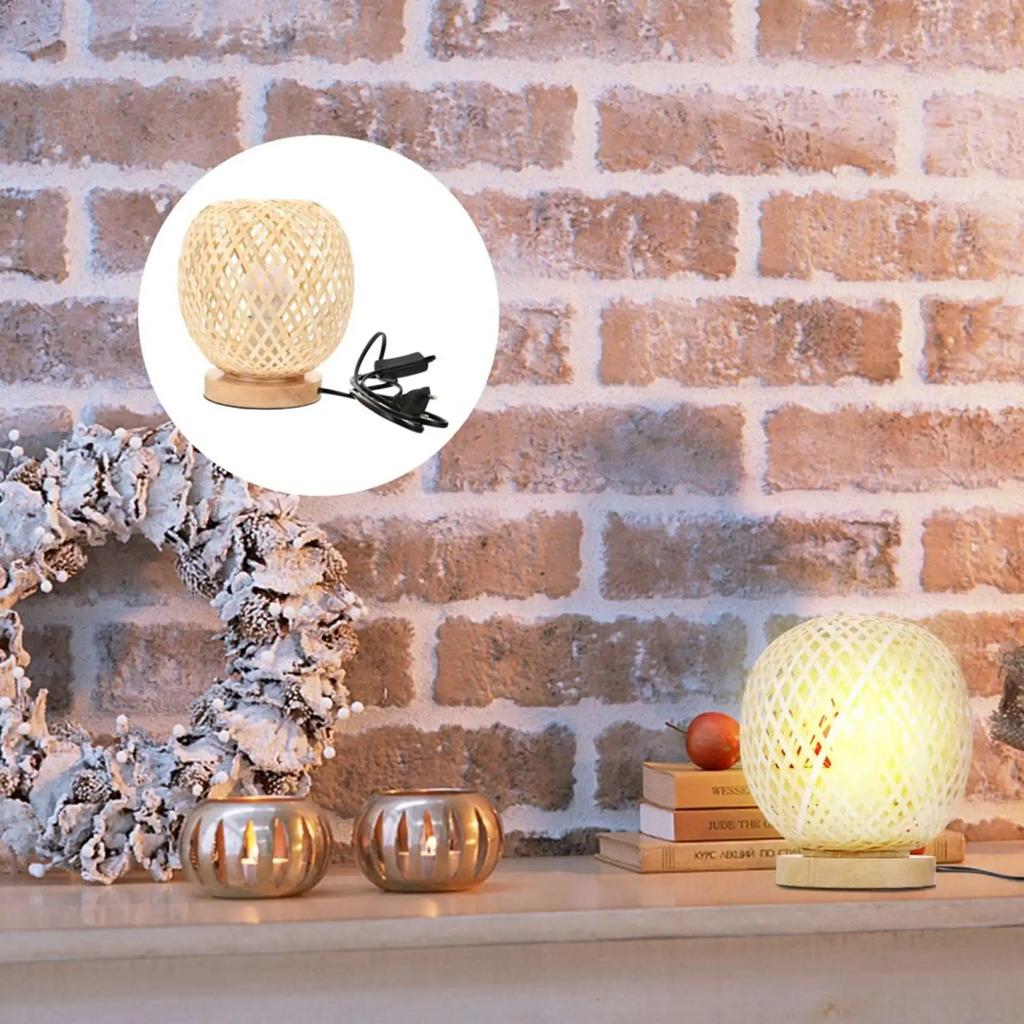 Wicker Table Lamps Ornament Bamboo Woven Table Lamp Attachments for Living Room Photography Bedroom Home EU Plug EU/US/UK Plug
