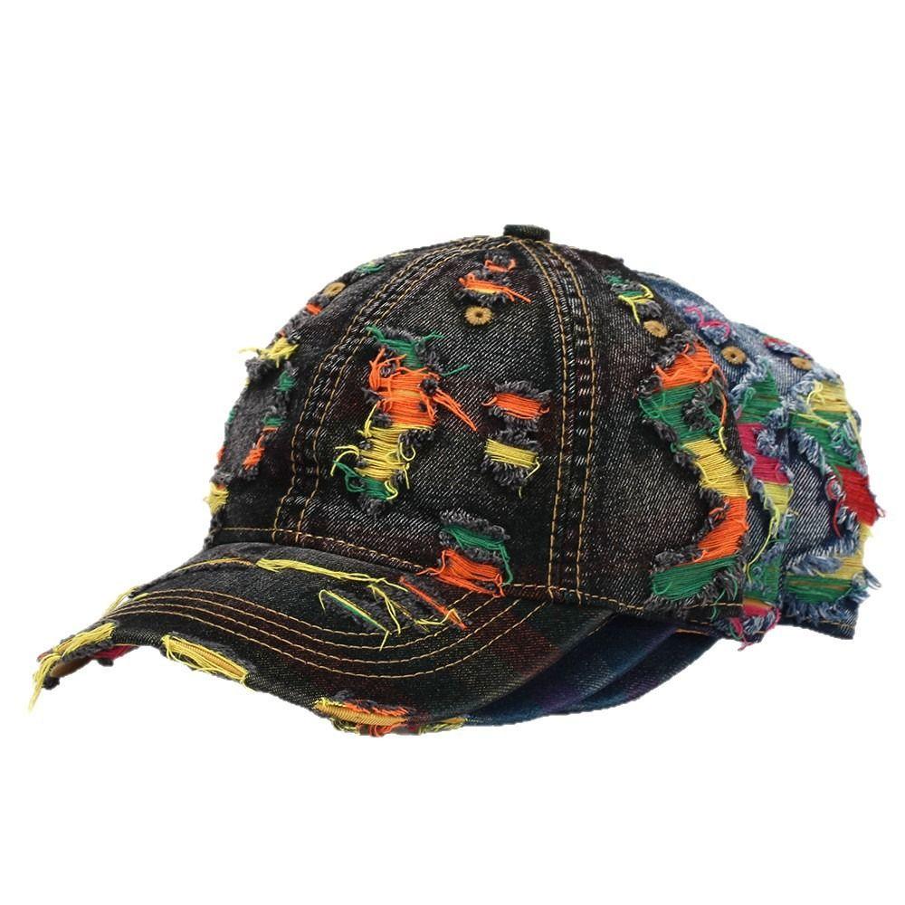 Adjustable Frayed Denim Baseball Cap Sunscreen Hip-hop Unisex Retro Peaked Hat Polyester Sunshade Distressed Colorful Casquette