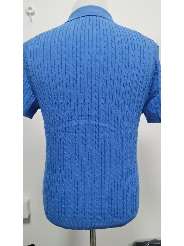 Polo z bavlny s copánkovým vzorem a krátkým rukávem, slim střih - hongkongský styl