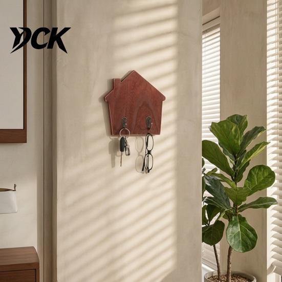 Strong Load Bearing Wood Hooks House Shape Wall Storage Hook, Traceless Adhesive Decorative Wooden Hat And Scarf Rack American Style Hanger