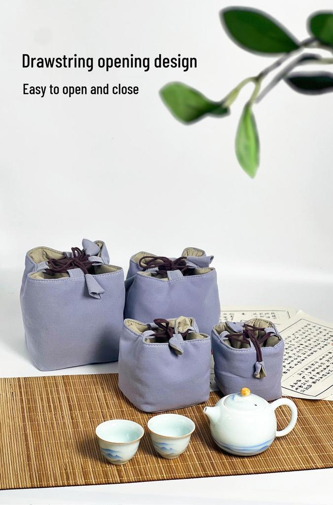 Compact Travel Tea Set with Bag: One Pot, Four Cups - Durable Cotton Linen