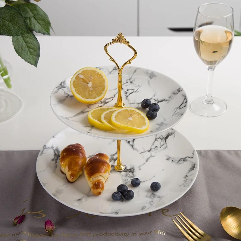 Marble Ceramic Fruit Plates Set Cake Stand Plate Buffet Snack Dishes Candy Dish Bread Porcelain Tray Marbling Tableware Decor