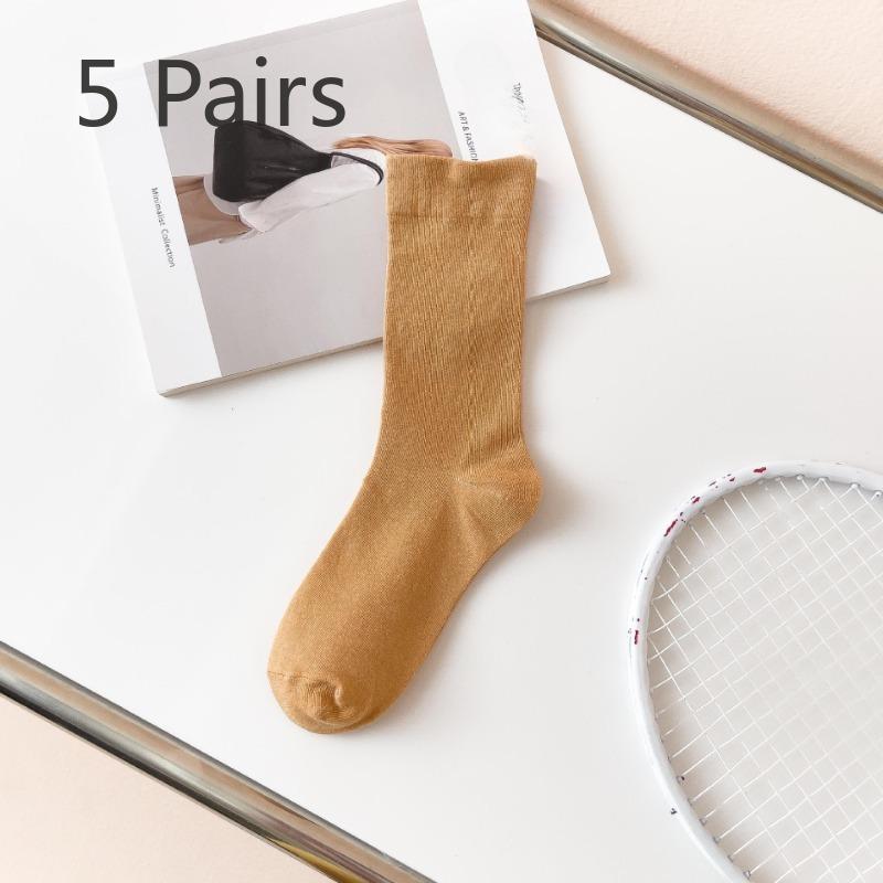 5 Pairs of All Cotton Long Stack Socks for Women In Autumn and Winter