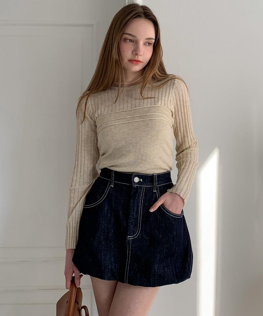 Baseukala Denim Balloon Mini Skirt