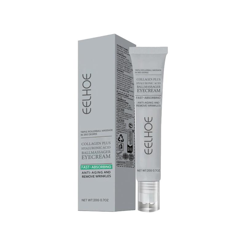 Anti Wrinkle Eye Cream Anti Dark Circles Remove Eye Bags Tightening Firming Hyaluronic Acid Cream Roller Massager Eye Care 20G