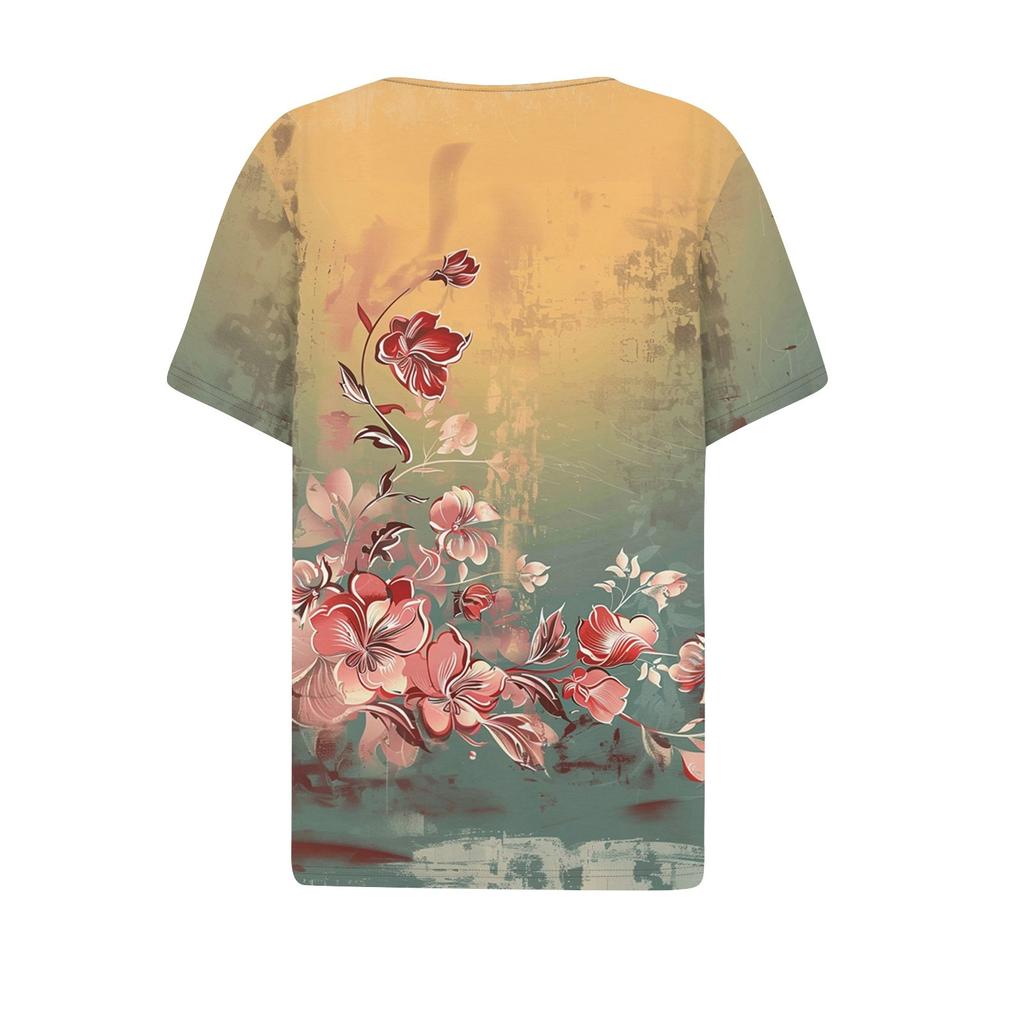 Women's T Shirt Tee Print Button Short Sleeve Daily Weekend Fashion Basic V- Neck Regular Top