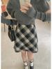 Korean-Style Retro Plaid Wool A-Line Skirt for Women, 2024 - High-Waisted, Slim Fit, Large Sizes Available