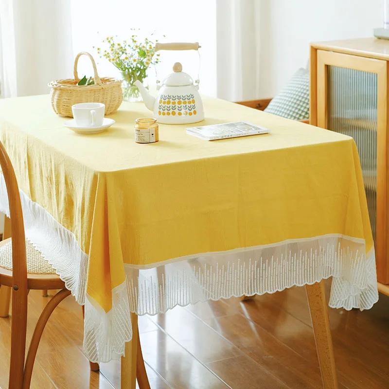 

Cotton Lace Edge Tablecloth Solid Color Washable Coffee Table Cover for Kitchen Dinning Luxury Table Decor Photo Background 90x90cm