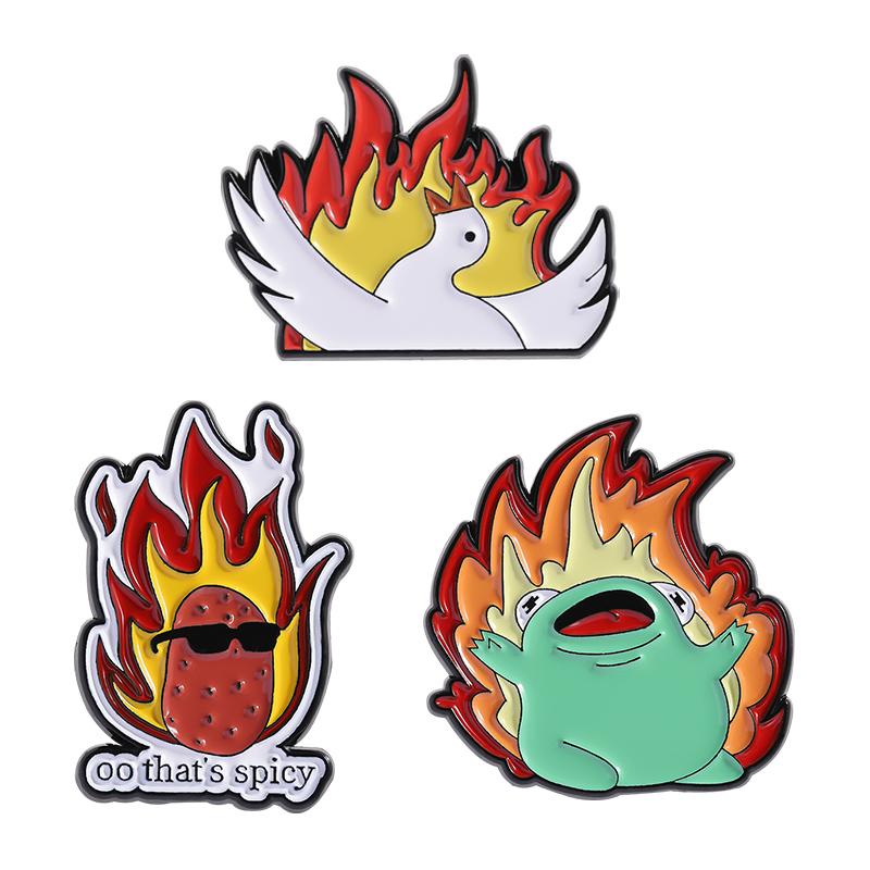 That's Spicy Enamel Pins Custom Animal Flames Brooches Lapel Badges Clothes Funny Jewelry Gift for Kids Friends