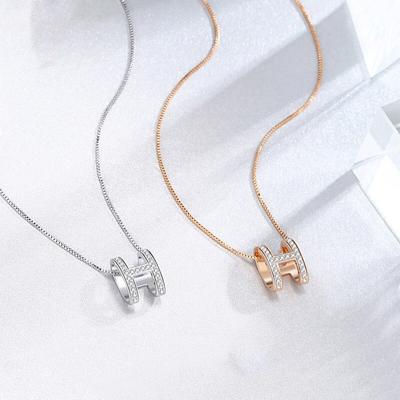 S925 Sterling Silver Diamond H Letter Necklace Women's Light Luxury Clavicle Chain Luxury Jewelry Pendant Necklace
