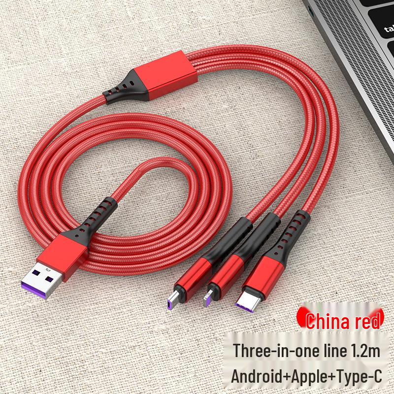 66W 3-in-1 Braided Fast Charging Cable for Apple, Android, Type-C, Huawei Phones