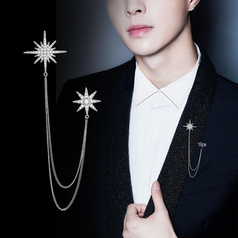 

Exquisite Eight-Pointed Star Zircon Brooch with Tassels for Men and Women