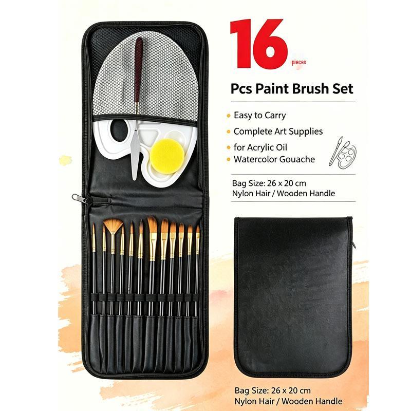 Foreign Trade Nylon Painting Brush Set - 10 Pieces, Red & Blue Handles, Flat Gouache & Oil Brushes