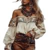 Off Shoulder Blouse with Colorful Pattern and Unique Sleeve Design