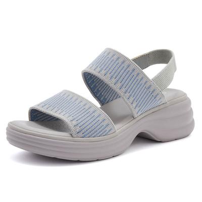 Women's Walking Sandals Comfortable Air Cushion Knit Elastic Ankle Strap Open Toe Platform Sandals Summer Shoes