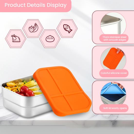 Food Storage Containers With Lids Stainless Steel Snack Box Leak-Proof Stackable Meal