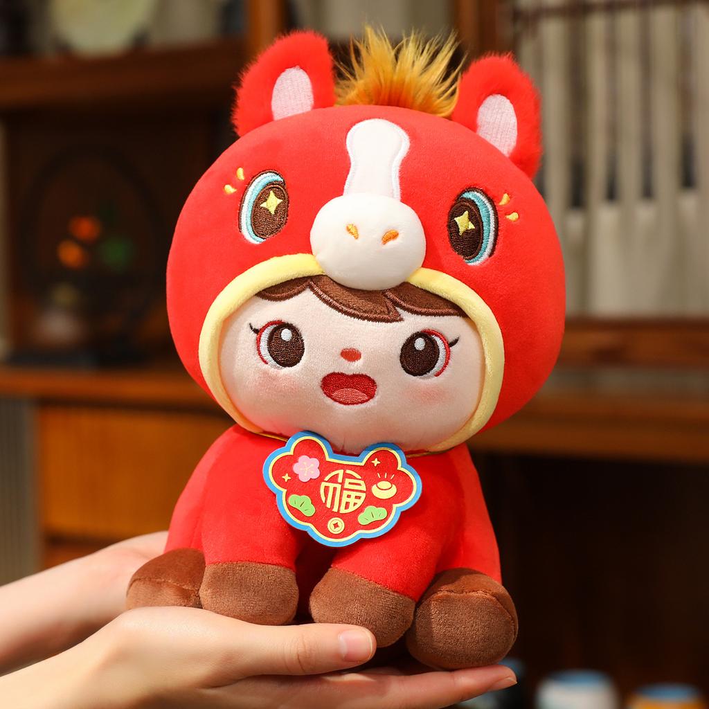 New Plush Chinese Horse Mascot Stuffed Animal Plush Stuffed Animal Toy New Year Blessing Souvenir Chinese Year of The Horse designed for children's