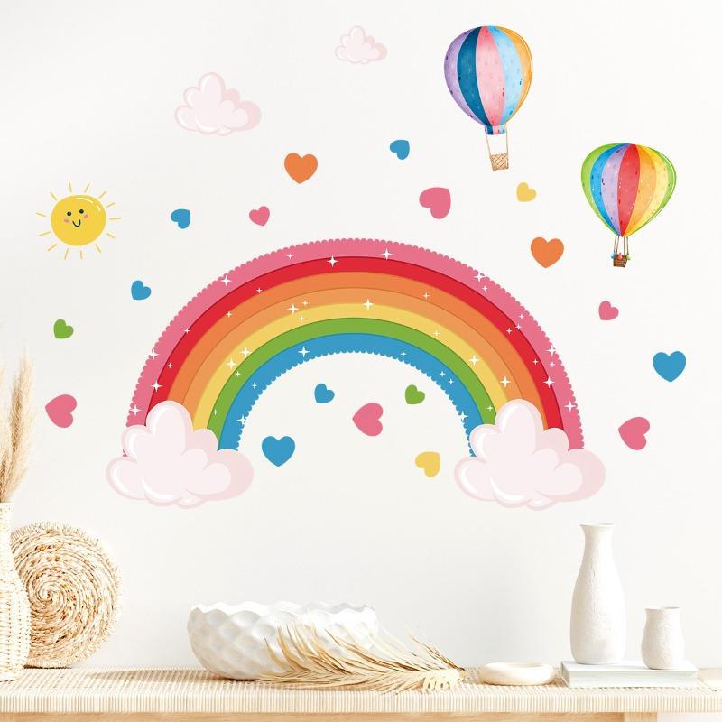 Cartoon Rainbow Bridge & Hot Air Balloon Wall Sticker Self-Adhesive Decal for Kids Room Kindergarten Home Decor
