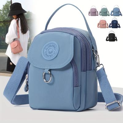 Schicke, leichte Umhängetasche für Damen mit mehreren Taschen – perfekt für Reisen, Shopping, Verabredungen und Pendeln – strapazierfähiges Nylon, Reißverschluss – Schwarz