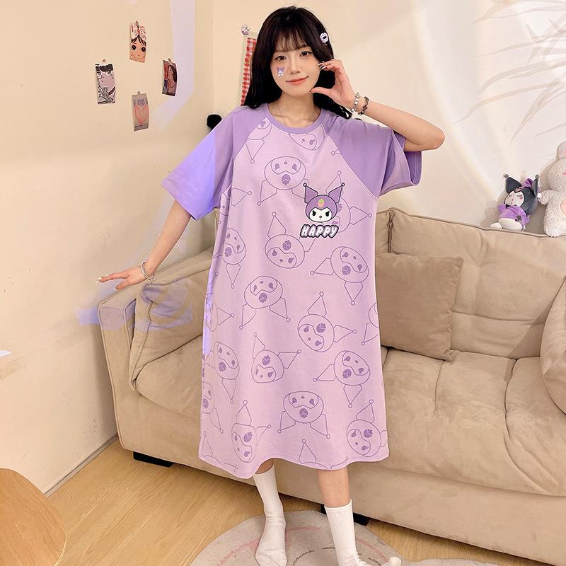 Pajamas Women's Summer Thin Pajamas Short Sleeves Large Size Fat Mm Medium and Long Pajamas Pajamas Loungewear