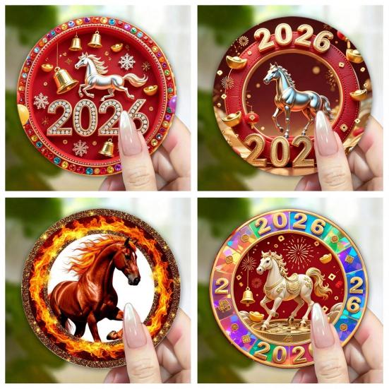 1/4Pcs Year of The Horse Refrigerator Magnet 2026 Chinese Zodiac Horse Acrylic Fridge Magnet Home Kitchen New Year Decoration