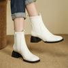 2025 autumn and winter square head Chelsea boots leather side zipper square heel Martin boots sheepskin