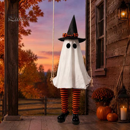 Ijesztő Tornácra Akasztható Díszek Halloween Lengő Szellem Dekoráció, Világító Nagy Lengő Fesztivál Hangulatú Kellékek Boszorkánykalap és Csíkos Lábak ehhez