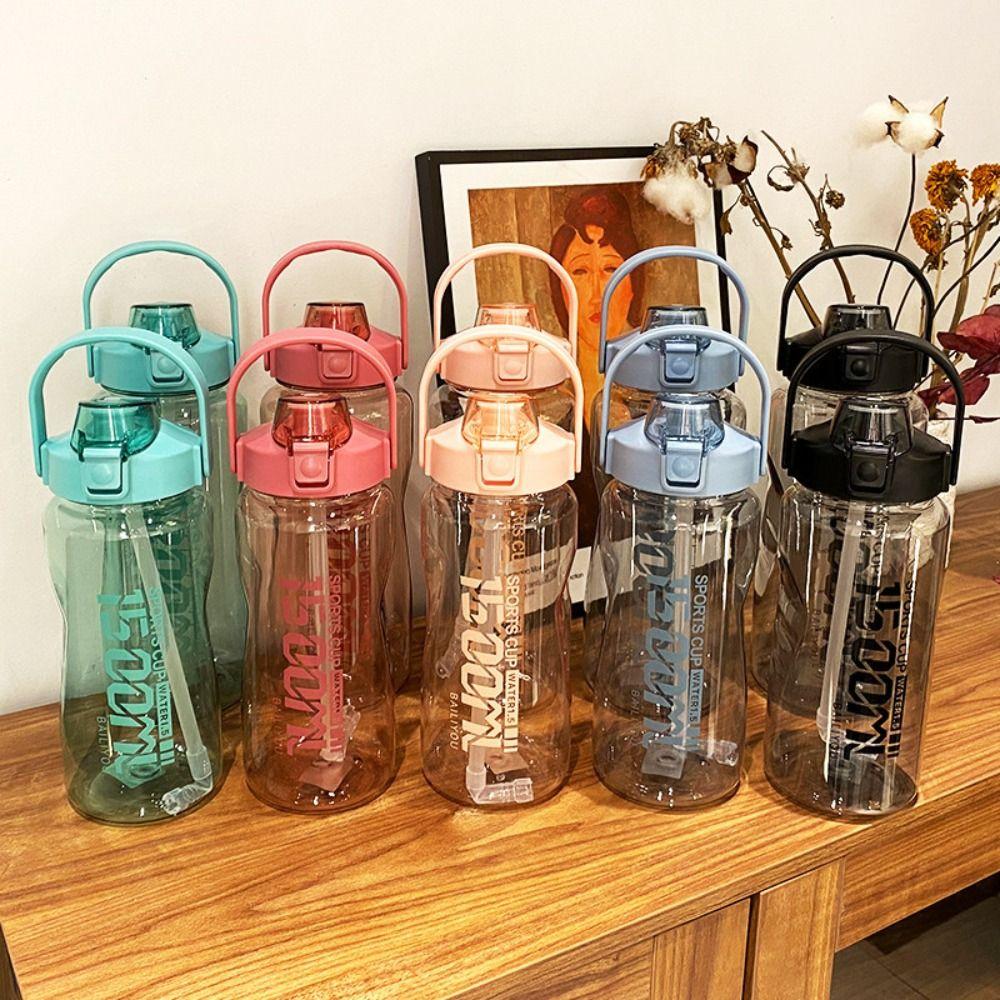 

Graduated Fitness Water Bottle With Straw with Straw Water Cup with Straw Gym blue-1500ml