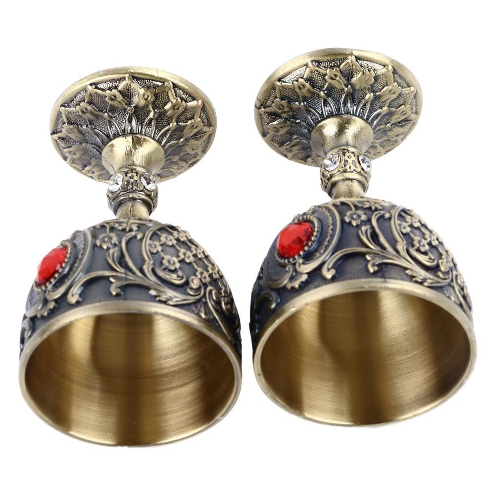 2PCS Gold White Zinc Alloy Goblet Small Retro Metal Cup Metal Wine Cup  Medieval Theme