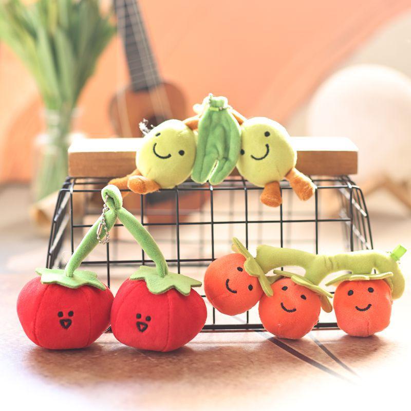 1Pcs Latest Olive Tomato Plush Pendant Cute And Charming Vegetable Adorable Triple Fruit Doll Toy Pouch Keychain Backpack Decoration