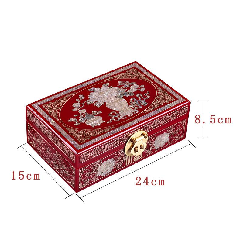 Vintage Wooden Jewelry Box with Copper Wire Inlay Mother of Pearl Handcrafted Pingyao Lacquerware