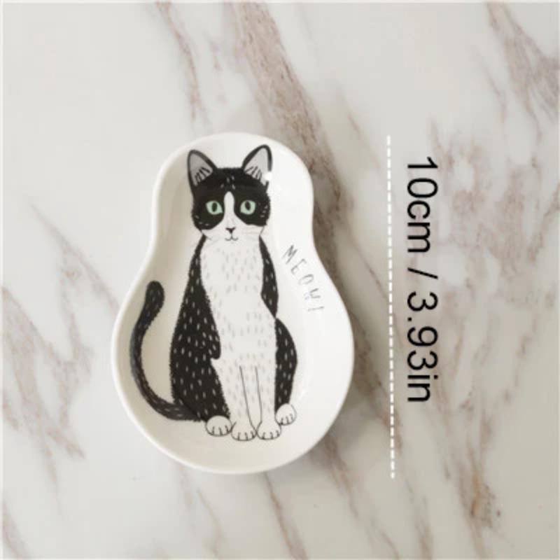 1/3pcs Ceramic Dessert Sauce Dish Japanese Tableware Creative Cute Cartoon Lucky Cat Pattern Water Drop Shape Fruit Sushi Plates