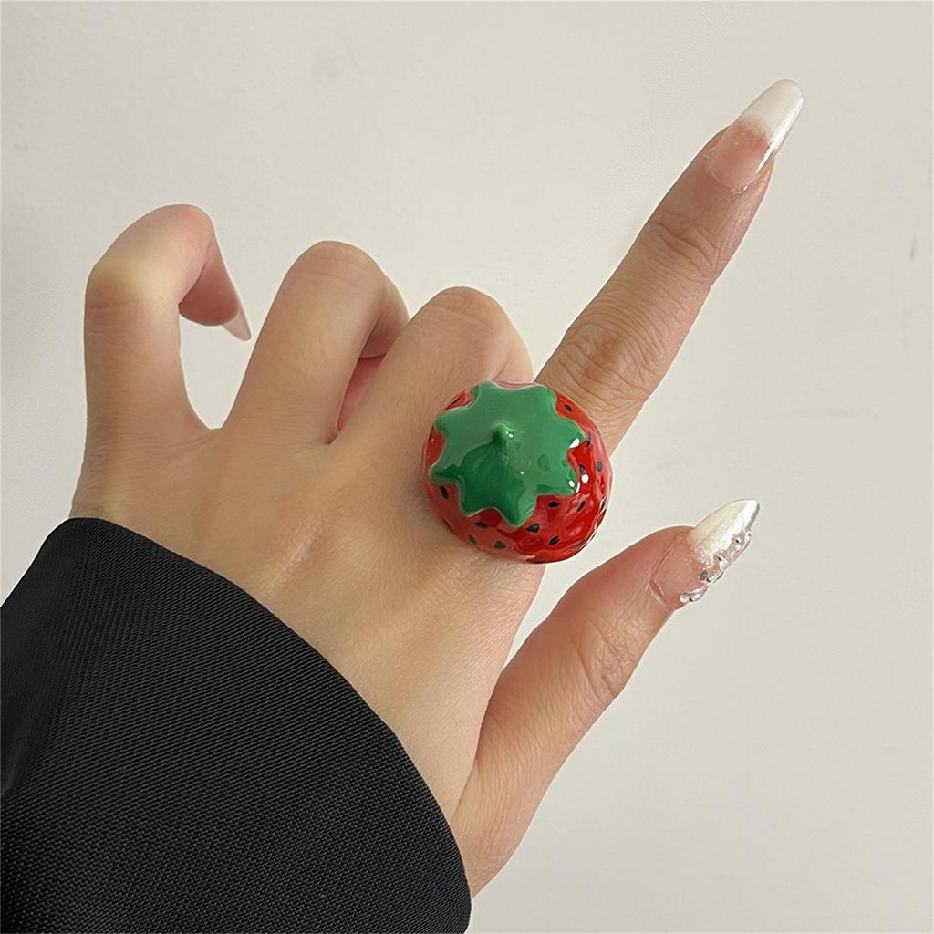 Unique Enamel Strawberry/Apples Ring Colorful Finger Ring Lightweight Jewelry for Fashionable Women and Parties